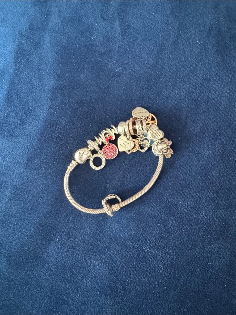 Pandora Silver 10 Charms Bracelet with Pink Accents